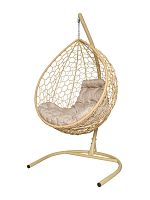 Подвесное кресло КАПЛЯ с ротангом бежевое, подушка Лен