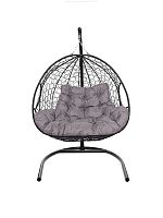 Подвесное кресло ДЛЯ ДВОИХ с ротангом чёрное, подушка Пепел