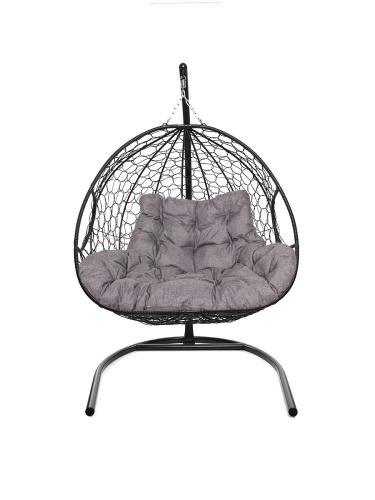 Подвесное кресло ДЛЯ ДВОИХ с ротангом чёрное, подушка Пепел - купить в интернет-магазине Diopt.ru