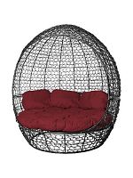 Диван Комфорт Купол с ротангом, чёрный, бордовая подушка