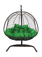 Подвесное кресло Добрыня  с ротангом коричневое, зеленая  подушка (Ткань оксфорд)