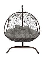 Подвесное кресло Добрыня  с ротангом коричневое, серая  подушка (Ткань оксфорд)