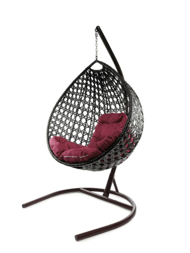 Подвесное кресло КАПЛЯ ЛЮКС с ротангом коричневое, бордовая подушка - купить в интернет-магазине Diopt.ru