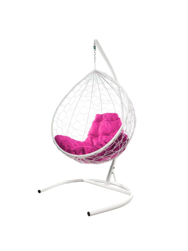 Подвесное кресло КАПЛЯ с ротангом белое, розовая подушка - купить в интернет-магазине Diopt.ru