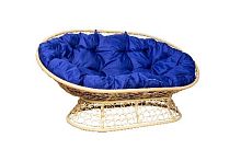 Диван МАМАСАН с ротангом бежевый,синяя подушка