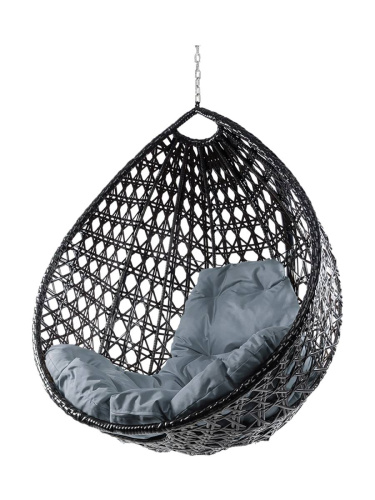 Подвесное кресло КАПЛЯ ЛЮКС с ротангом, чёрный, серая подушка (БЕЗ СТОЙКИ) - купить в интернет-магазине Diopt.ru