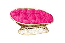 Диван МАМАСАН с ротангом бежевый, розовая   подушка