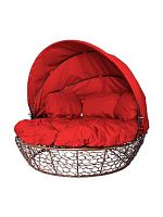 Диван Комфорт Козырек с ротангом, коричневый, красная подушка