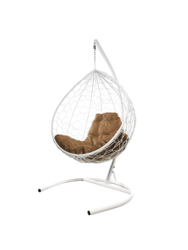 Подвесное кресло КАПЛЯ с ротангом белое, бежевая подушка - купить в интернет-магазине Diopt.ru