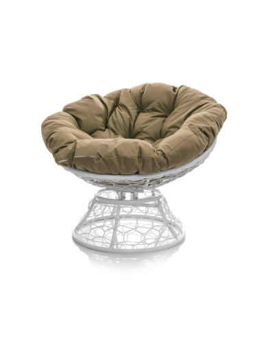 Кресло ПАПАСАН пружинка с ротангом белое, бежевая подушка - купить в интернет-магазине Diopt.ru