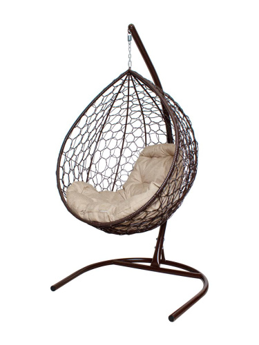 Подвесное кресло КАПЛЯ с ротангом коричневое, подушка Лен - купить в интернет-магазине Diopt.ru