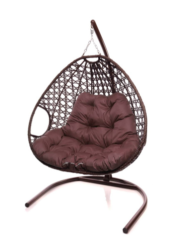 Подвесное кресло ДЛЯ ДВОИХ ЛЮКС с ротангом коричневое, бордовая подушка - купить в интернет-магазине Diopt.ru