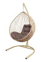 Подвесное кресло КАПЛЯ Home с ротангом бежевое, подушка Какао