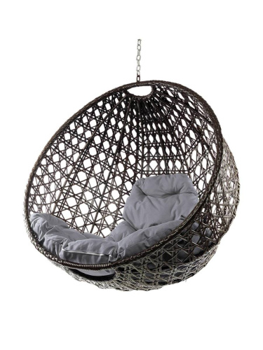 Подвесное кресло КРУГ ЛЮКС с ротангом, коричневый, серая подушка (БЕЗ СТОЙКИ) - купить в интернет-магазине Diopt.ru