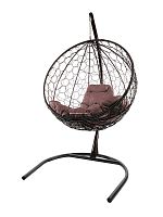 Подвесное кресло КРУГ с ротангом чёрное, коричневая подушка