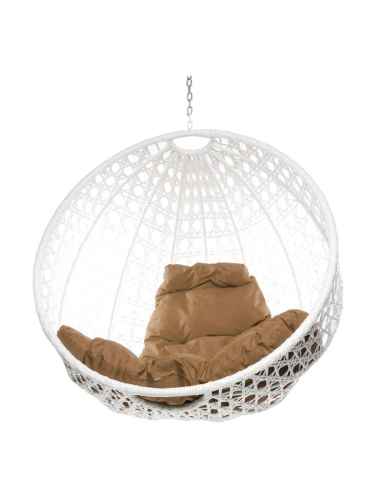 Подвесное кресло КРУГ ЛЮКС с ротангом, белый, желтый подушка (БЕЗ СТОЙКИ) - купить в интернет-магазине Diopt.ru