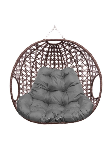 Подвесное кресло ДЛЯ ДВОИХ ЛЮКС, с ротангом, коричневый, серая подушка (БЕЗ СТОЙКИ) - купить в интернет-магазине Diopt.ru
