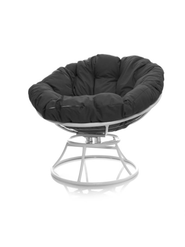 Кресло ПАПАСАН пружинка без ротанга белое, серая подушка - купить в интернет-магазине Diopt.ru