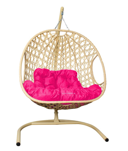 Подвесное кресло ДЛЯ ДВОИХ ЛЮКС с ротангом бежевое, розовая подушка - купить в интернет-магазине Diopt.ru