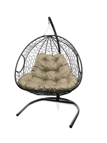 Подвесное кресло ДЛЯ ДВОИХ с ротангом чёрное, бежевая подушка - купить в интернет-магазине Diopt.ru