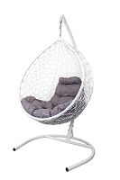 Подвесное кресло КАПЛЯ Home с ротангом белое, подушка Пепел
