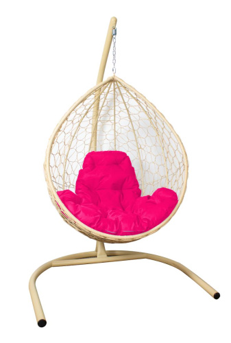 Подвесное кресло КАПЛЯ с ротангом бежевое, розовая подушка - купить в интернет-магазине Diopt.ru