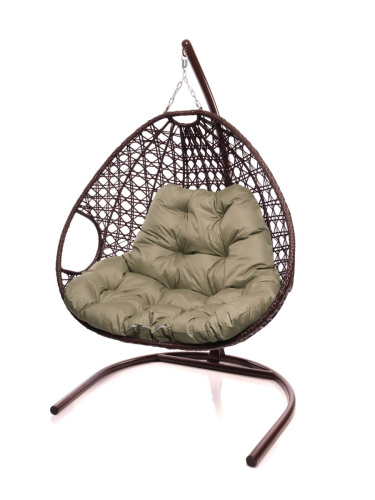 Подвесное кресло ДЛЯ ДВОИХ ЛЮКС с ротангом коричневое, бежевая подушка - купить в интернет-магазине Diopt.ru