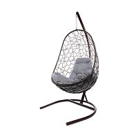 Подвесное кресло ОВАЛ с ротангом коричневое, серая подушка