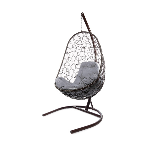 Подвесное кресло ОВАЛ с ротангом коричневое, серая подушка - купить в интернет-магазине Diopt.ru