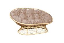 Диван МАМАСАН с ротангом бежевый, бежевая подушка