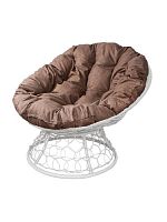 Кресло ПАПАСАН с ротангом белое, подушка Какао