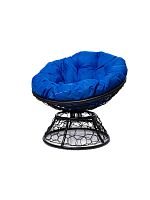 Кресло ПАПАСАН пружинка с ротангом чёрное, синяя подушка