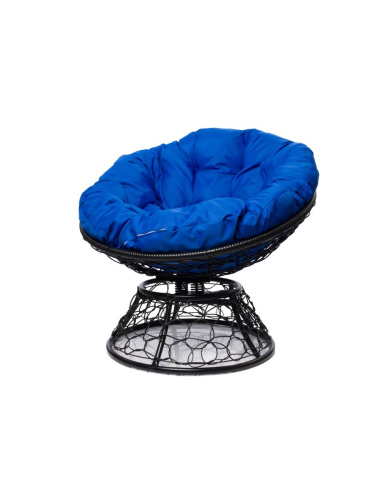 Кресло ПАПАСАН пружинка с ротангом чёрное, синяя подушка - купить в интернет-магазине Diopt.ru
