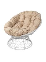 Кресло ПАПАСАН с ротангом белое, подушка Лен