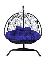 Подвесное кресло Добрыня  с ротангом черное, синяя  подушка (Ткань оксфорд)