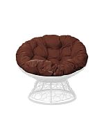 Кресло ПАПАСАН с ротангом белое, коричневая подушка