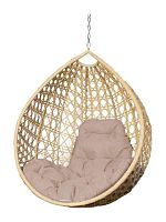 Подвесное кресло КАПЛЯ ЛЮКС с ротангом, бежевое, бежевая подушка (БЕЗ СТОЙКИ)