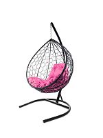 Подвесное кресло КАПЛЯ с ротангом чёрное, розовая подушка