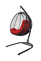 Подвесное кресло КАПЛЯ складной, с ротангом чёрное, красная подушка