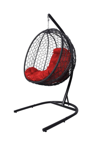 Подвесное кресло КАПЛЯ складной, с ротангом чёрное, красная подушка - купить в интернет-магазине Diopt.ru