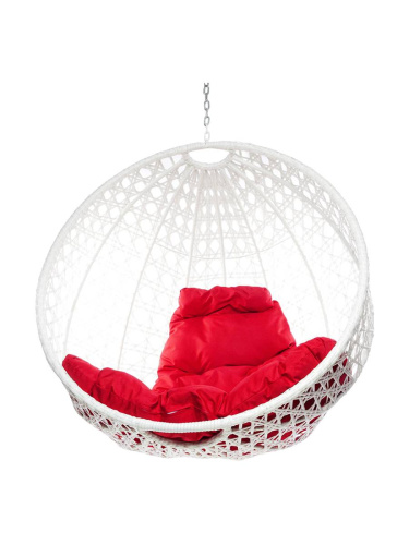 Подвесное кресло КРУГ ЛЮКС с ротангом, белый, красная подушка (БЕЗ СТОЙКИ) - купить в интернет-магазине Diopt.ru