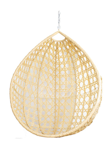 Подвесное кресло КАПЛЯ ЛЮКС с ротангом, бежевое (БЕЗ СТОЙКИ, БЕЗ ПОДУШКИ) - купить в интернет-магазине Diopt.ru