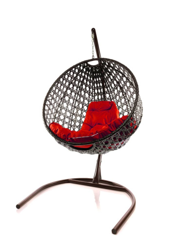 Подвесное кресло КРУГ ЛЮКС с ротангом коричневое, красная подушка - купить в интернет-магазине Diopt.ru