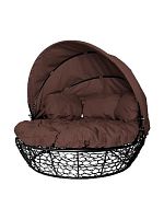 Диван Комфорт Козырек с ротангом, чёрный, коричневая подушка