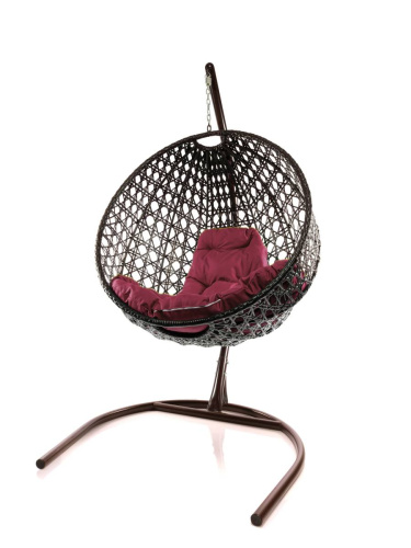 Подвесное кресло КРУГ ЛЮКС с ротангом коричневое, бордовая подушка - купить в интернет-магазине Diopt.ru