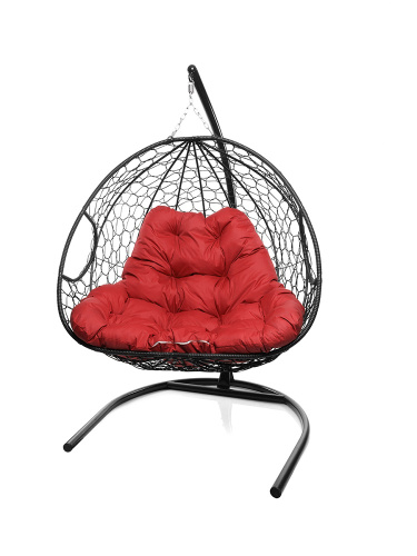 Подвесное кресло ДЛЯ ДВОИХ с ротангом чёрное, красная подушка - купить в интернет-магазине Diopt.ru