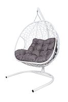 Подвесное кресло ДЛЯ ДВОИХ Home с ротангом белое, подушка Пепел