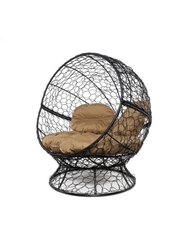 Кресло АПЕЛЬСИН с ротангом чёрное, бежевая подушка - купить в интернет-магазине Diopt.ru