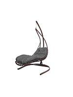 Подвесное кресло ЛЕЖАЧЕЕ, с ротангом коричневое, серая подушка