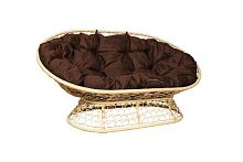 Диван МАМАСАН с ротангом бежевый, коричневая  подушка